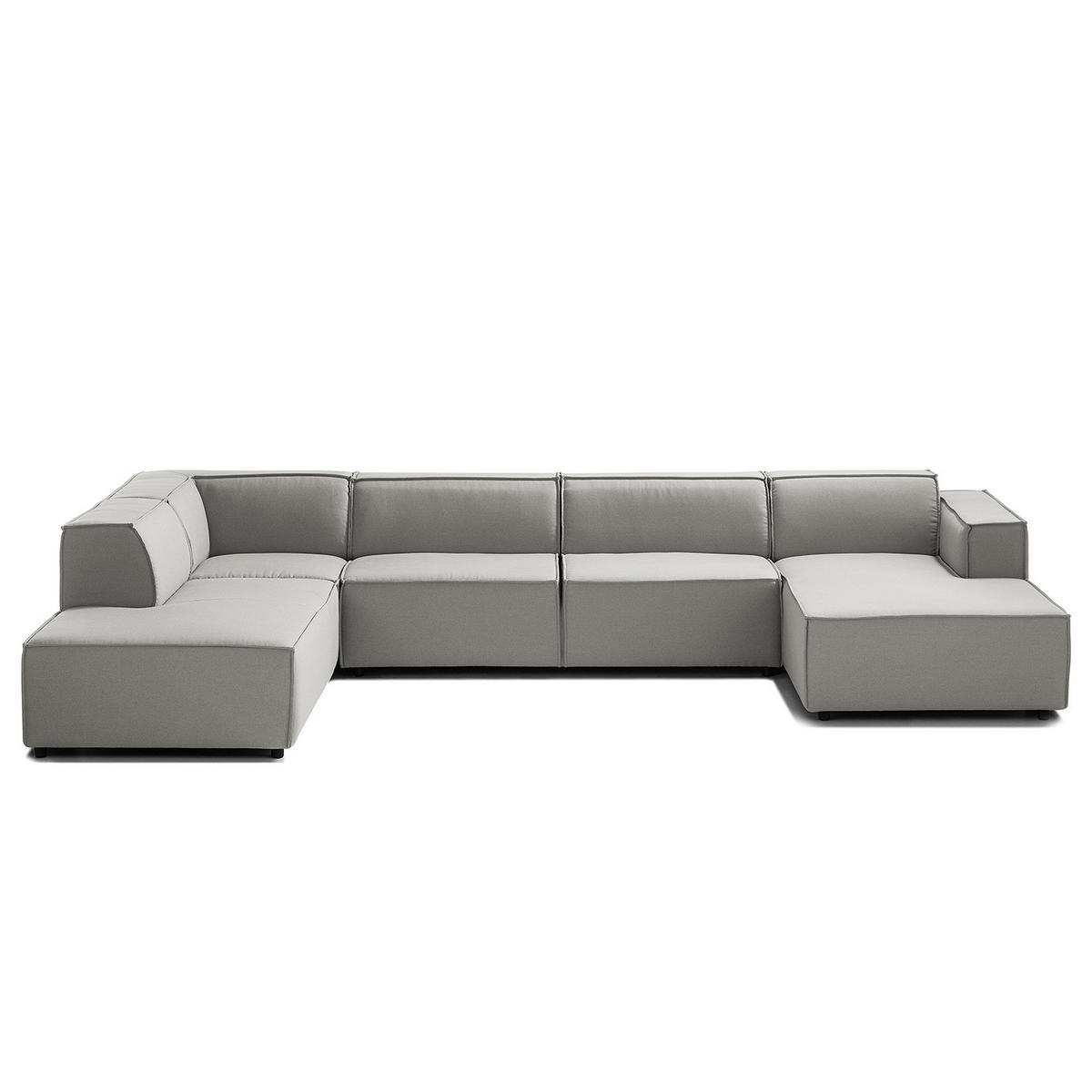 WOHNLANDSCHAFT mit Longchair & Ottomane - Graubraun/Schwarz, Kunststoff/Textil (369/70/234cm) - home24