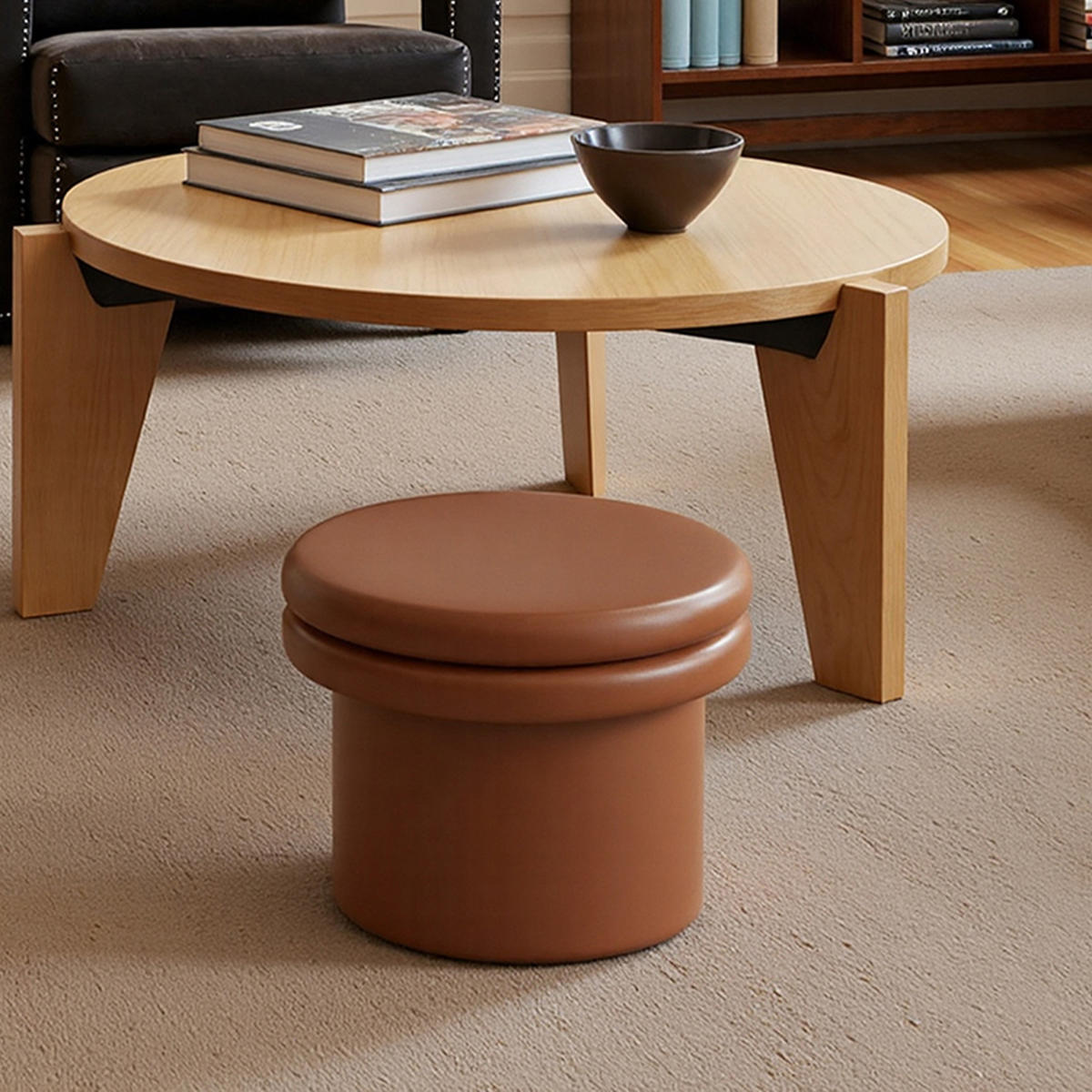 BEISTELLTISCH Rund, Braun mit Doppelplatte | Ø40 x H30 cm - Braun, Holzwerkstoff (40/40/30cm) - Hometopia