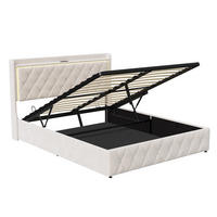 POLSTERBETT 160x200 cm mit LED, USB-C, Lattenrost, Samt, Beige - Schwarz, Metall (160/200cm)