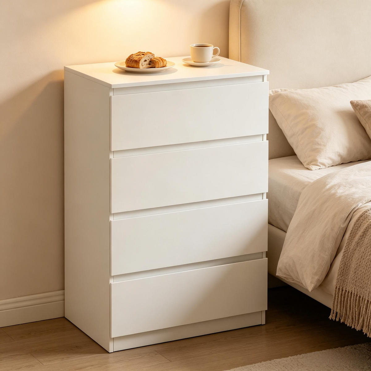 NACHTTISCH DE-38066 60/40/90 cm mit 4 Schubladen Weiß - Weiß, Holzwerkstoff (60/90/40cm) - ComfortXL