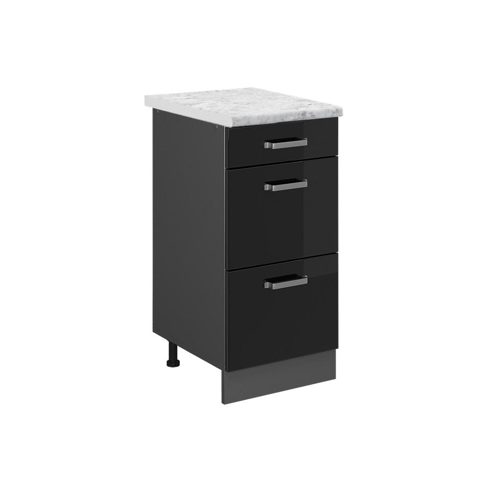 KÖKSUNDERSKÅP R-Line Svart högblank 40 cm AP marmor Svart högglans, Antracit 81.6/40/60 cm