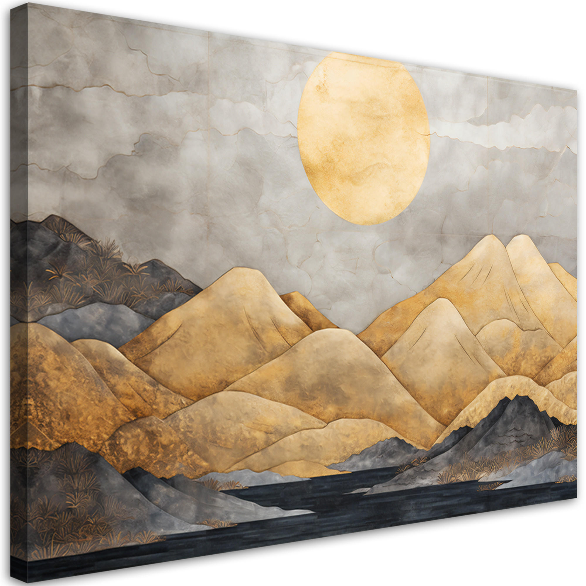 WANDBILD goldene berge landschaft abstrakt - Gelb, Textil (60/40cm) - Feeby