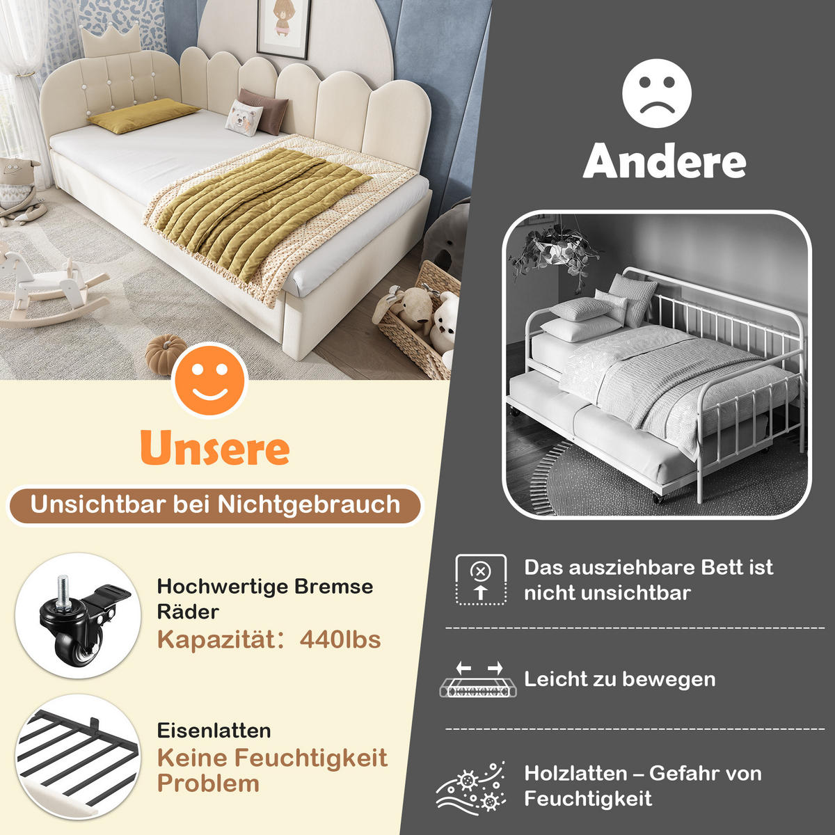 TAGESBETT 90/200/190 cm Beige aus Samt mit Ausziehbett - Beige, Textil (90/200cm) - OKMYHOME