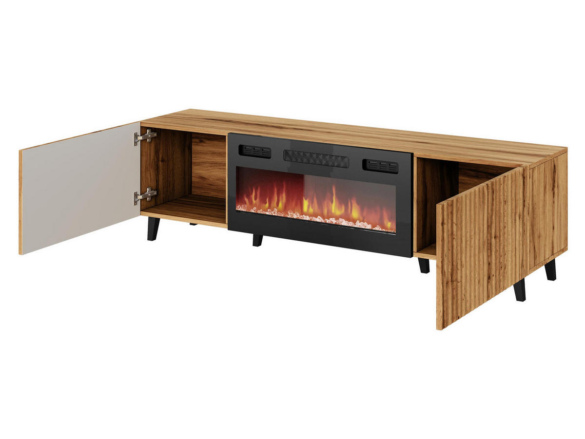TV-ELEMENT Vamos 180 mit Kamin - Schwarz/Braun, Holzwerkstoff/Kunststoff (181/50/42cm) - MIRJAN24
