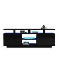 TV-SCHRANK 140/35/55 cm aus Spanplatte mit App-gesteuerter LED-Beleuchtung, 2 Hochglanz-Türen und 5 offenen Fächern, Schwarz - Schwarz, Holzwerkstoff (140/55/35cm) - Redom
