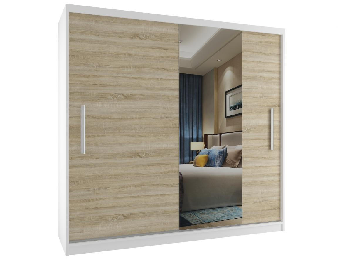 B BELINI GROUP POSUVNÁ SKŘÍŇ Verona MSE, Bílá/Dub Sonoma Mat, 200 cm, se zrcadlem