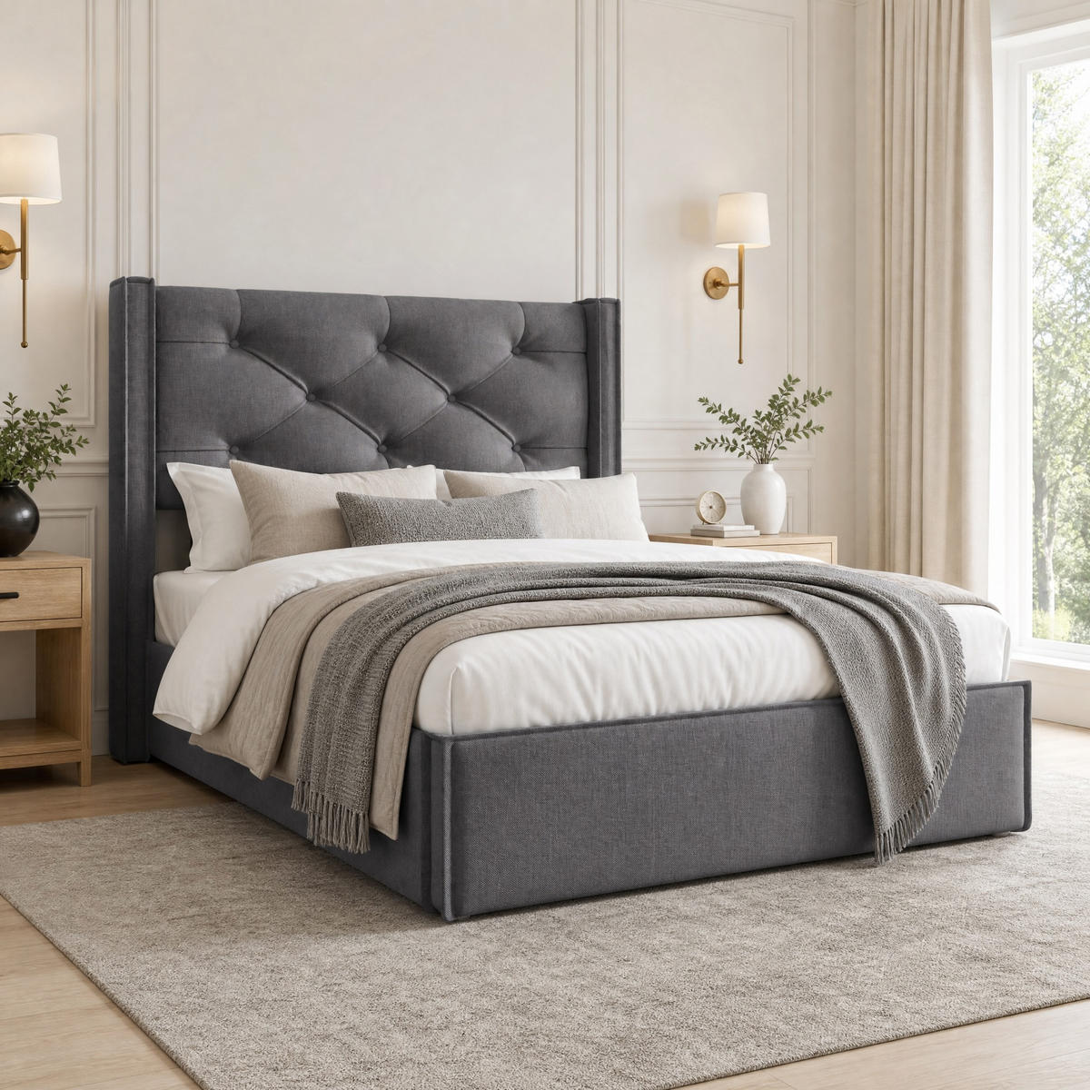 POLSTERBETT 90/200 cm in Grau mit Bettkasten Retro-Design - Grau, Holzwerkstoff/Textil (90/200cm) - STILVORA