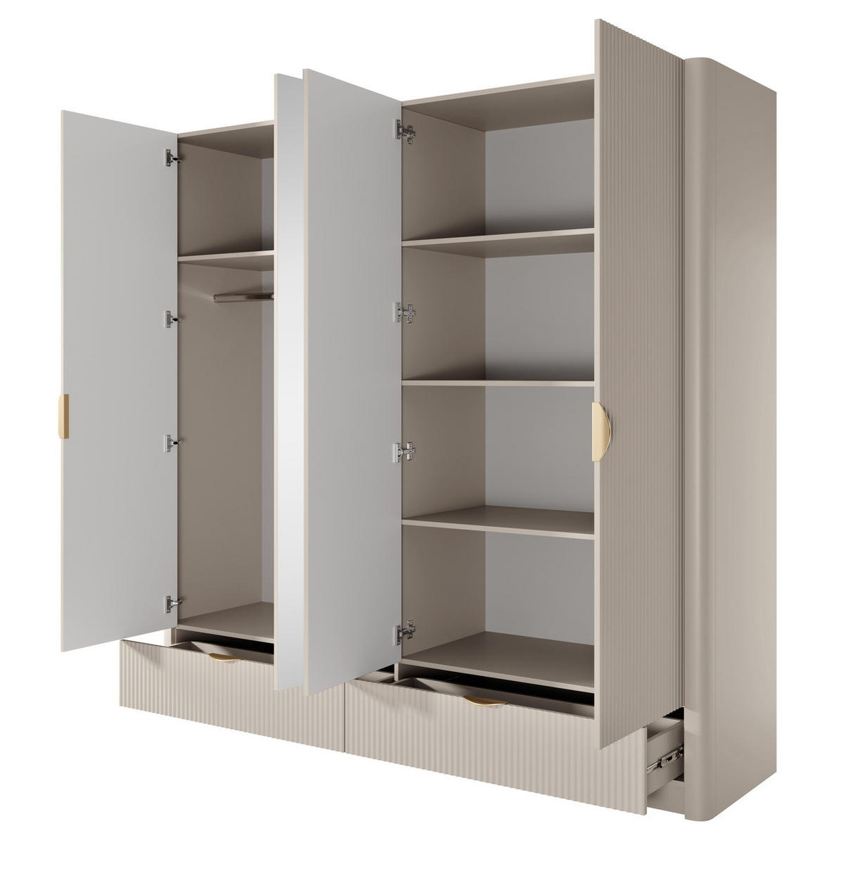 KLEIDERSCHRANK 213 cm Brando mit Spiegel, 4 Türen, 2 Schubladen, Beige - Beige, Holz (213/208/55cm) - Emporius