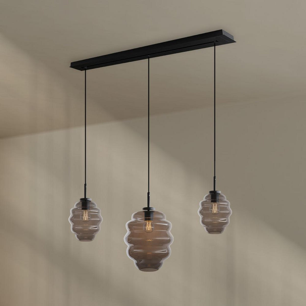HÄNGELEUCHTE Echos 3-flammig Rauch Ø 18/25cm - Anthrazit/Schwarz, Glas (18/18/20cm) - s.luce