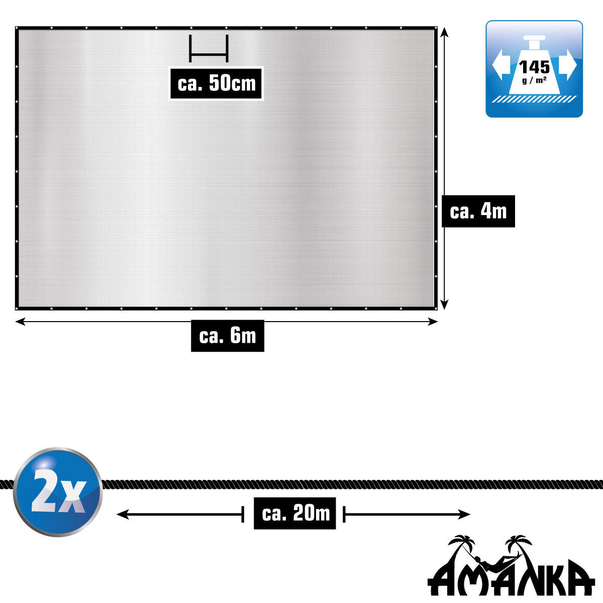 ALUMINIUM-SCHATTENNETZ 6/4 m, Silberfarben - Silberfarben, Metall (400/600cm) - Amanka