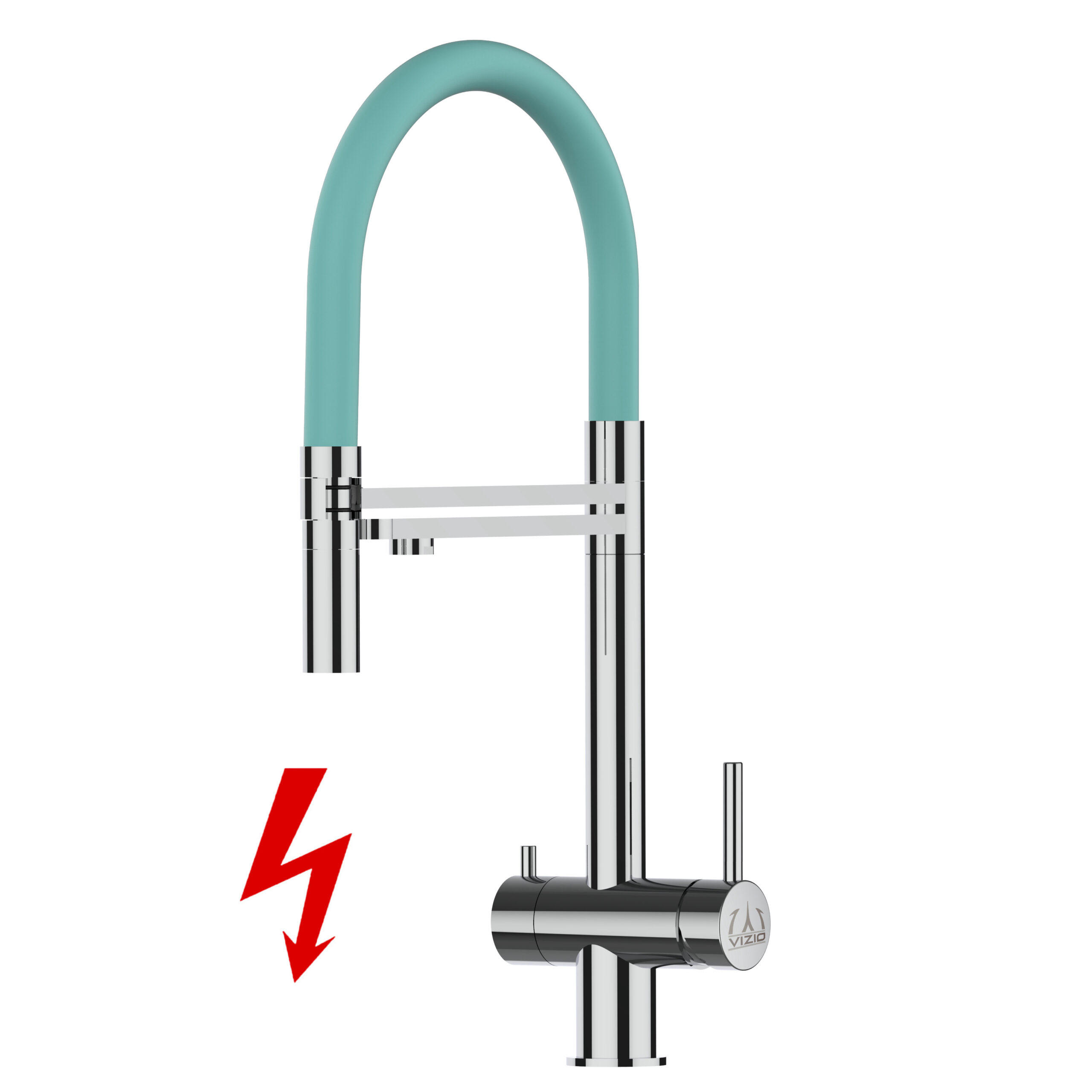 NIEDERDRUCK-3-WEGE-KÜCHENARMATUR, Edelstahl Massiv aus Chirurgenstahl, Hochglanz und Türkis, 2-Strahl-Brause - Türkis, Metall (24/49/24cm) - VIZIO