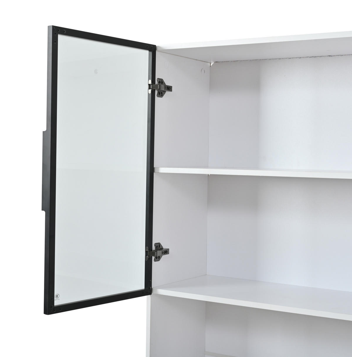 VITRINE 120/34/200 cm aus MDF und Glas mit LED-Beleuchtung und Sanftschluss Weiß - Weiß, Holzwerkstoff (120/200/34cm) - Modenvie