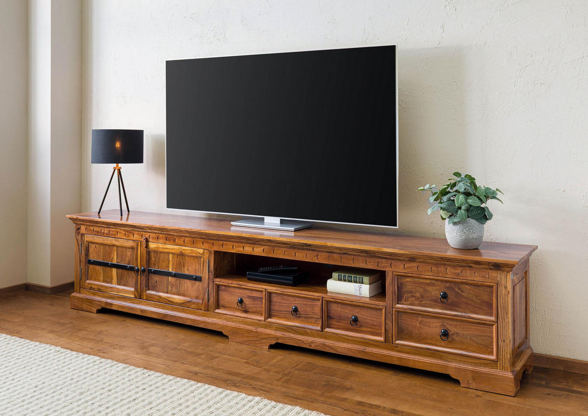 TV-BOARD Akazie 260x40x55 honig lackiert OXFORD #01018 - Braun, Holz (260/55/40cm) - Massivmoebel24