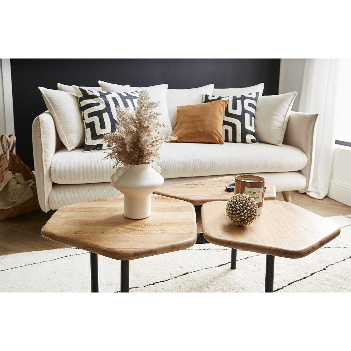 COUCHTISCH Akazie Metall 3-Platten SUZANE - Naturfarben, Holz (95/76/42.5cm) - Miliboo
