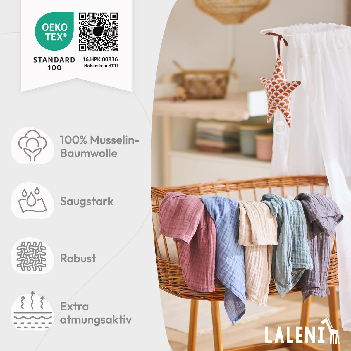 SPUCKTÜCHER 70/70 cm, 100% Baumwolle für Babys, Braun, 5er-Set - Braun, Textil (70/70cm) - Laleni