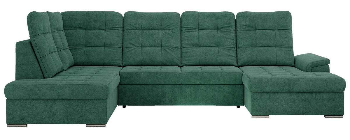 WOHNLANDSCHAFT MADRITO U - Grün Struktur - Links - Silberfarben/Grün, Textil/Metall (204/89/323cm) - MKS