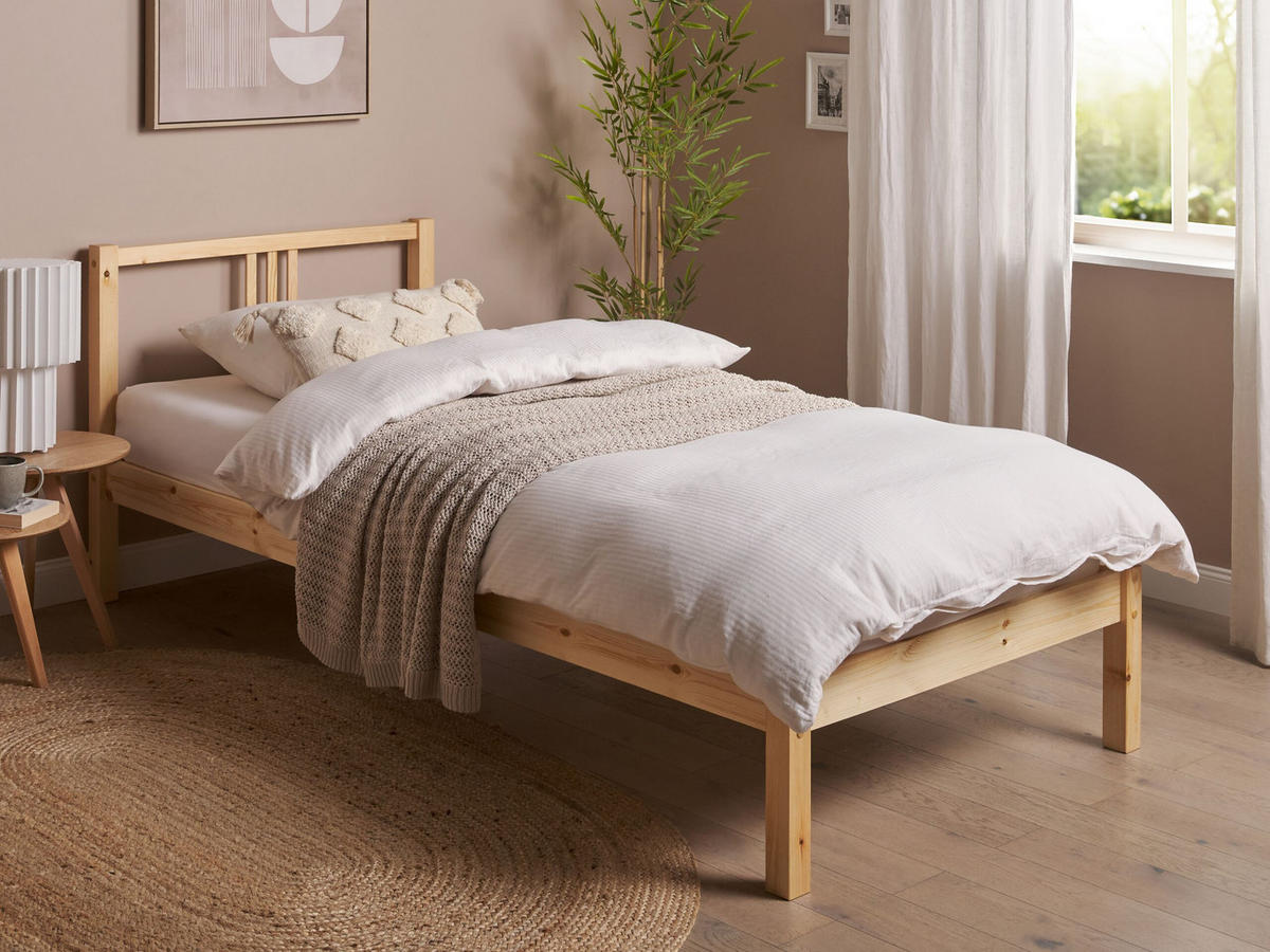 BETT mit Lattenrost 90x200 cm Heller Holzfarbton Vannes - Hellbraun, Holz (90/200cm) - Beliani