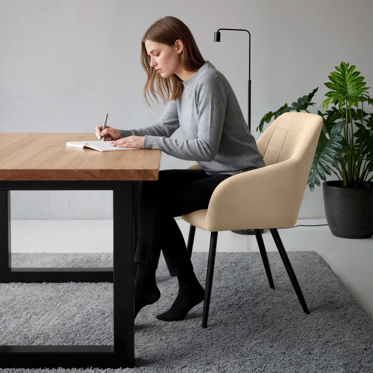 POLSTERSTUHL 2er Set, Metallbeine Beige, Schwarz 54/82/58 - Beige/Schwarz, Textil (54/82/58cm) - RAUMHIRSCH FURNITURE