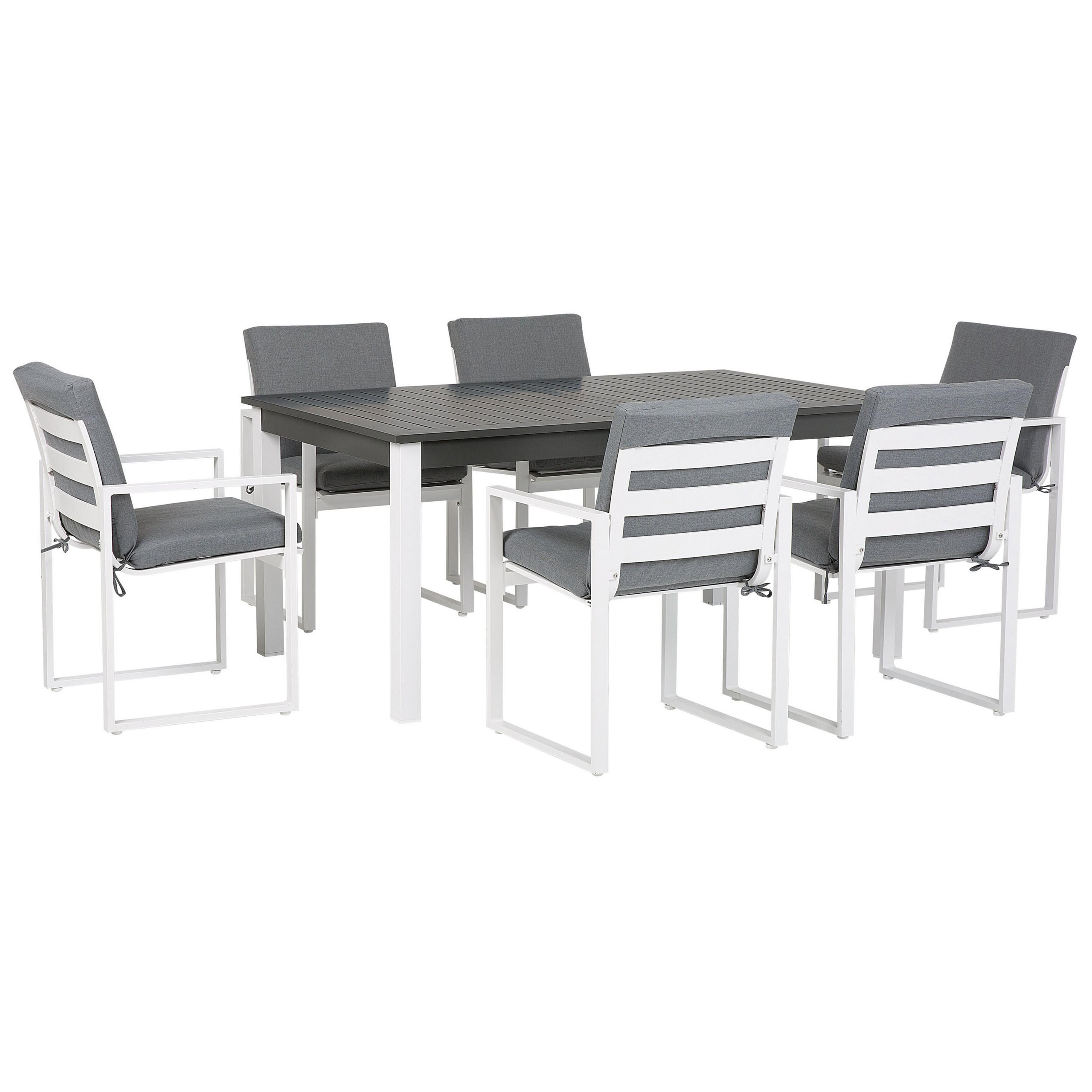 GARTENMÖBEL SET 6-Sitzer Aluminium dunkelgrau Pancole - Weiß/Grau, Metall - Beliani