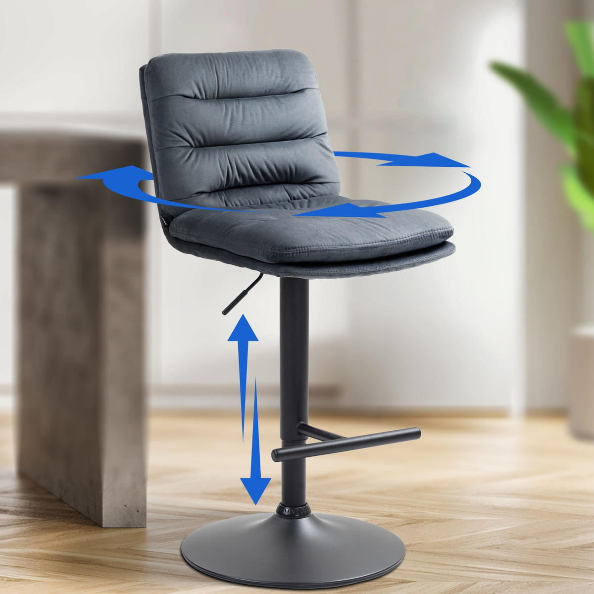 BARHOCKER Samt dunkelgrau - Dunkelgrau/Schwarz, Textil/Metall (42/94/56cm) - CLP