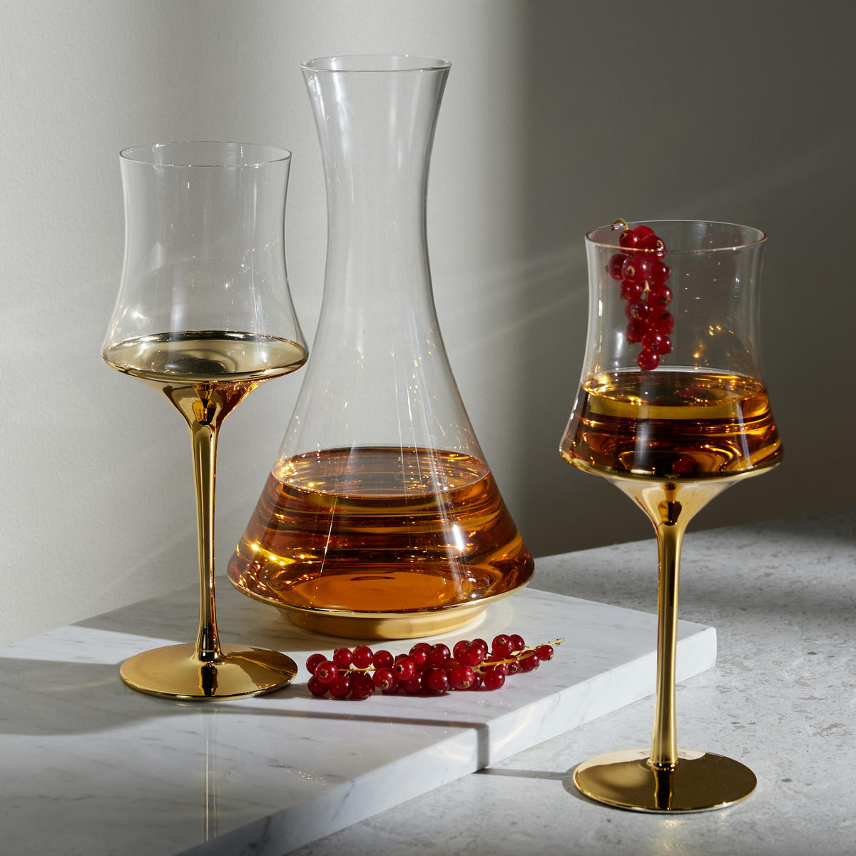 KARAFFE UND LIKÖRGLÄSER Helena - Goldfarben, Glas (1.3L) - home&you