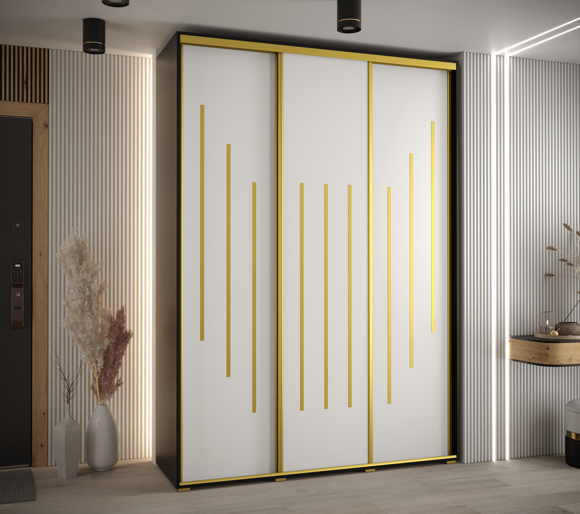 SCHWEBETÜRENSCHRANK 235,2/180/45 3-türig - Goldfarben/Schwarz, Holz/Metall (180/235/45cm) - Abiks Möbel