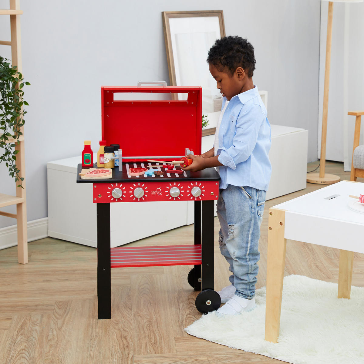 SPIELSET BBQ Grill Spielzeug, Rot, 70cm - Rot, Holz (54.6/33/70.2cm) - Teamson Kids