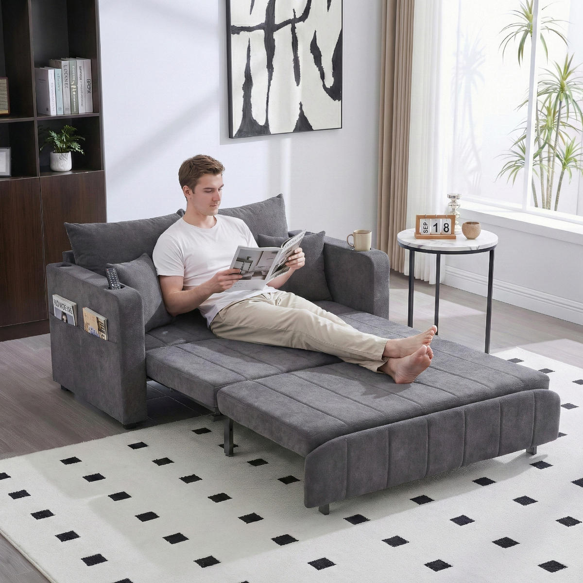 SCHLAFSOFA Zweisitzer mit Schlaffunktion,ausziehbar,Chenille,Grau - Grau, Textil (73/83/139cm) - LVHOM