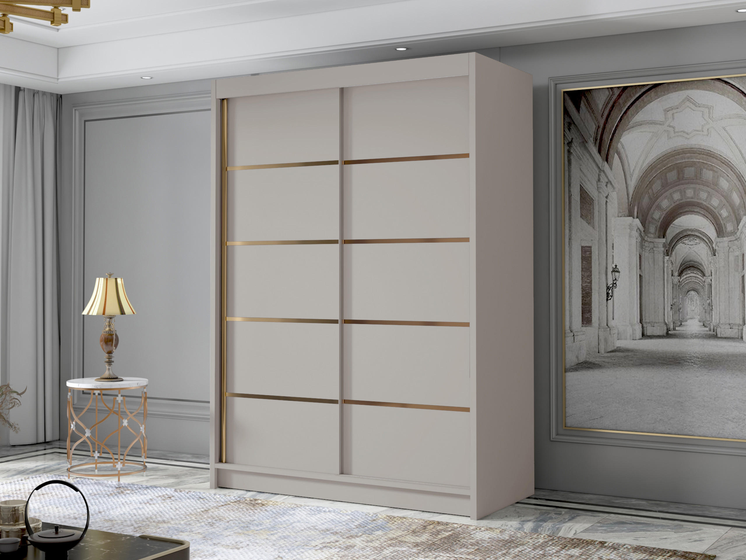 SCHIEBETÜRENSCHRANK Lungo IV - Goldfarben/Naturfarben, Holzwerkstoff/Metall (120/200/58cm) - MIRJAN24