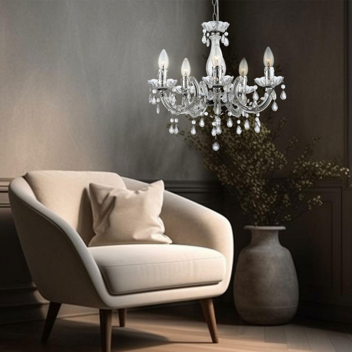 KRONLEUCHTER Metall Chrom klar - Silberfarben, Metall (44/44/128cm) - Globo Lighting