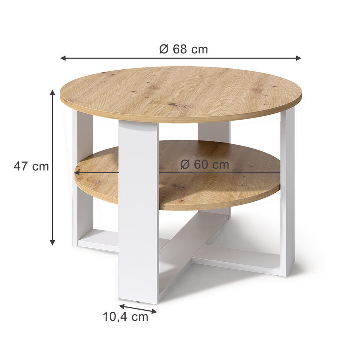 COUCHTISCH Romeo, Weiß/Artisan-Eiche, 68 x 68 cm - Weiß/Eiche Artisan, Holzwerkstoff (68/68/47cm) - Vicco