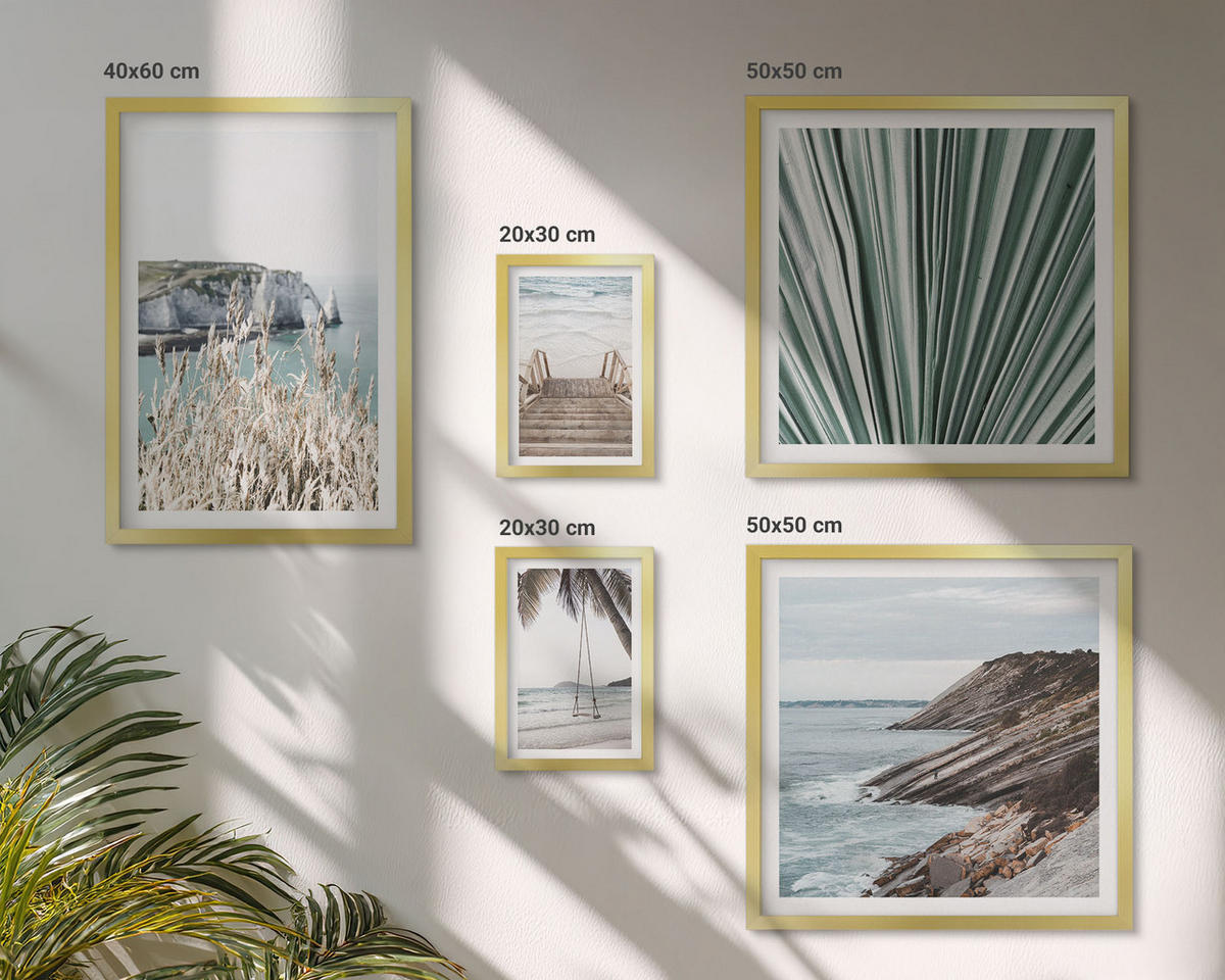 BILDER SET 5er Set - 50x50 cm & 20x30 cm & 40x60 cm Goldrahmen - Strandtreppe Schaukel Meer - Goldfarben, Kunststoff (40/60cm) - TULUP