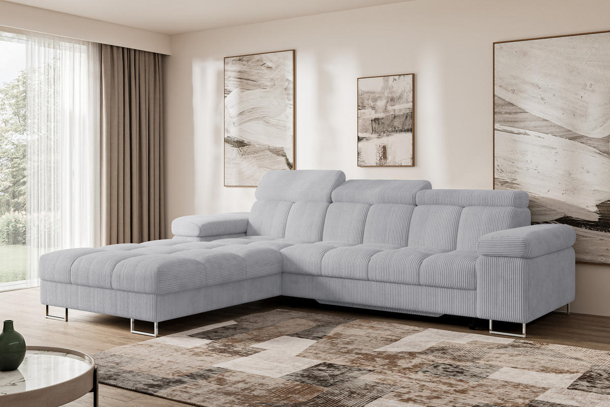 ECKSOFA mit Schlaffunktion Ottomane Links COMA L 271x203x79 Grau Cord - Anthrazit, Holzwerkstoff/Textil (271/203cm) - ALTDECOR