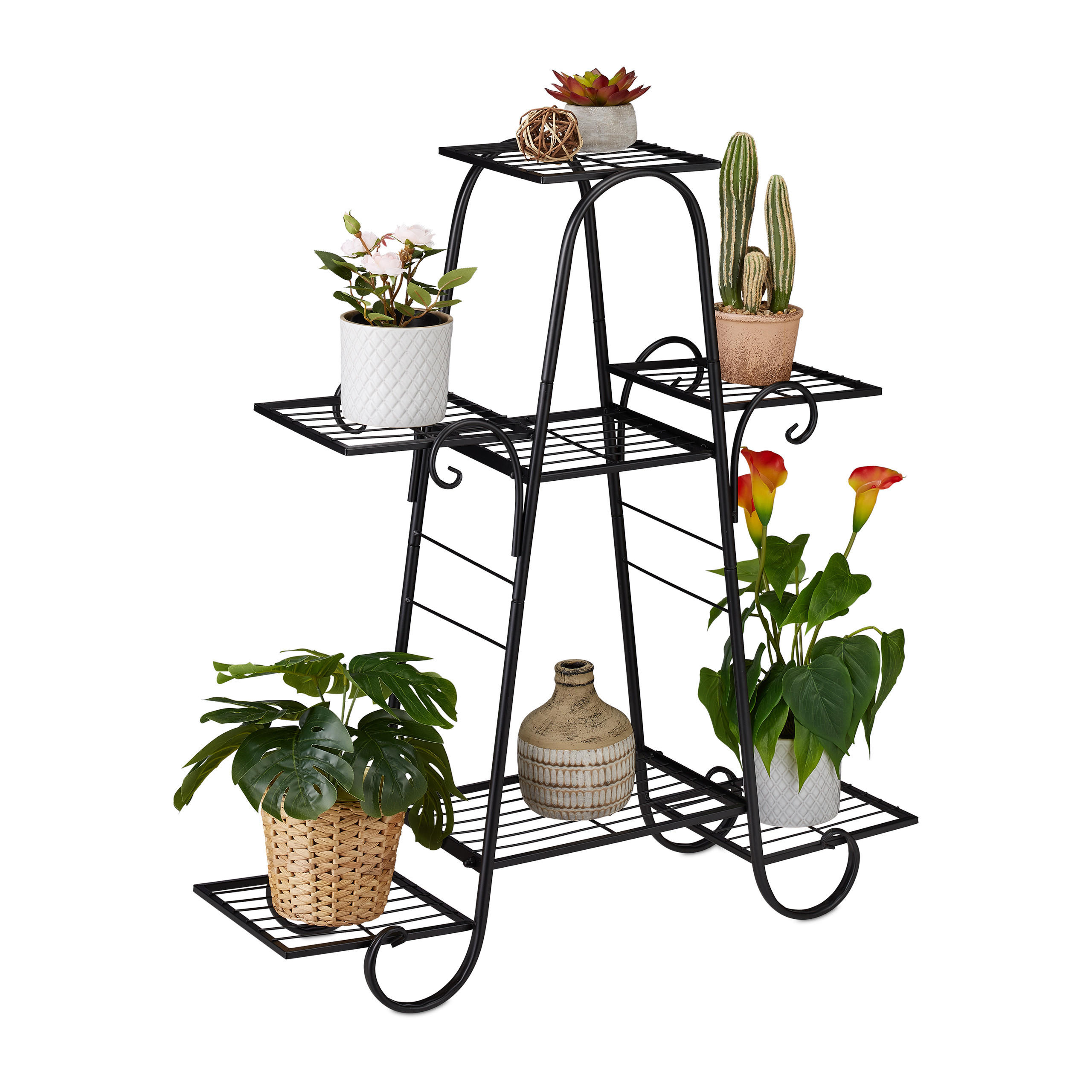 BLUMENTREPPE - Schwarz, Metall (75/83/24cm) - Relaxdays