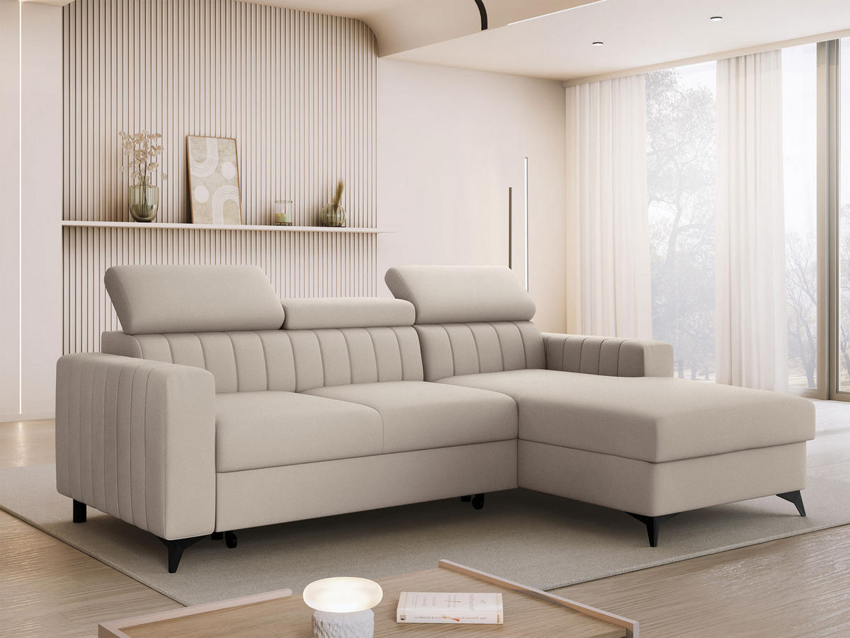 COLTAR Milano, Dreapta 2R+LC - bej/negru, material textil/lemn (172/236cm) - MIRJAN24