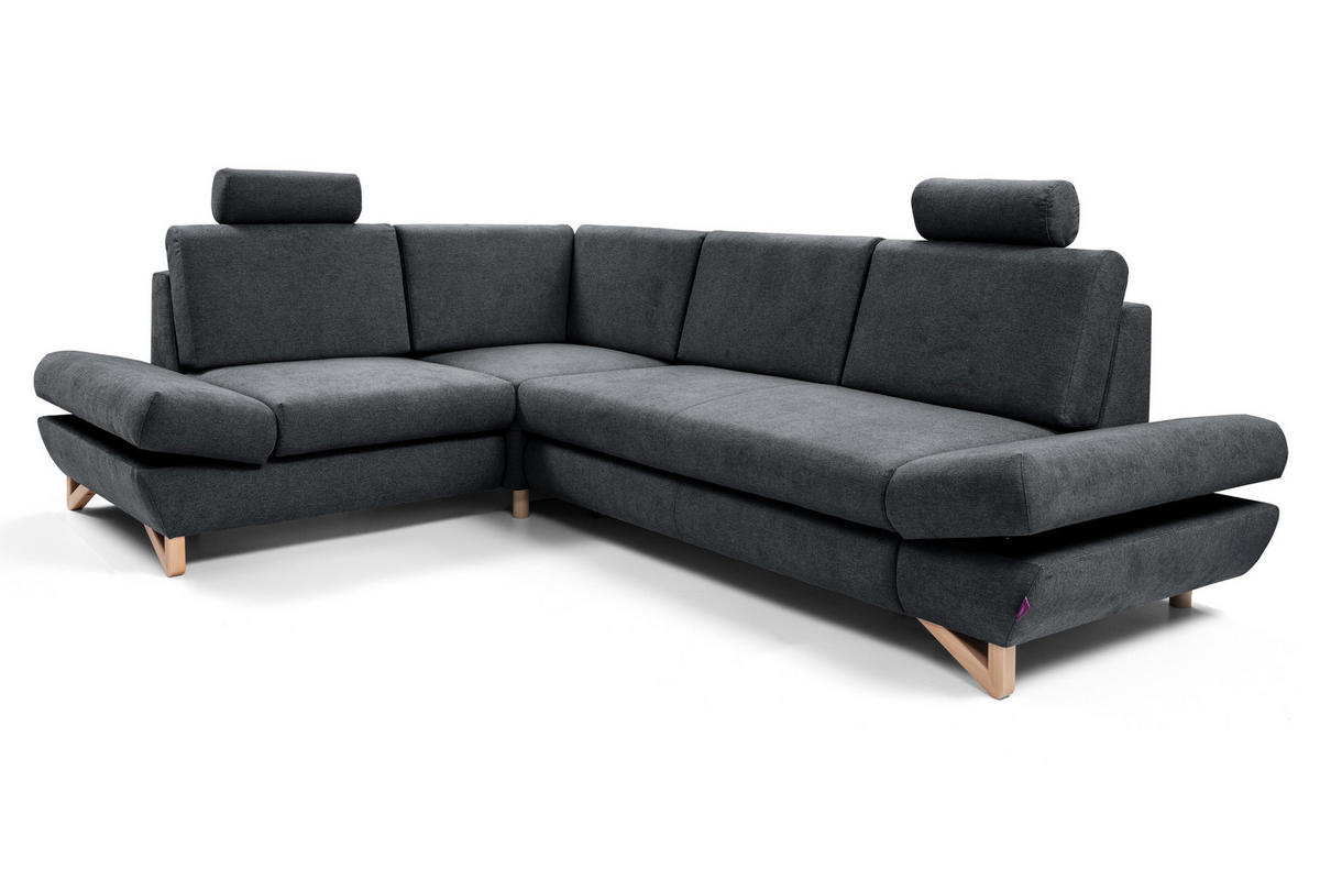 ECKSOFA CASA II R-S Anthrazit Plüsch-Stoff mit Schlaffunktion - Anthrazit, Holz (272/199cm) - MASSENO