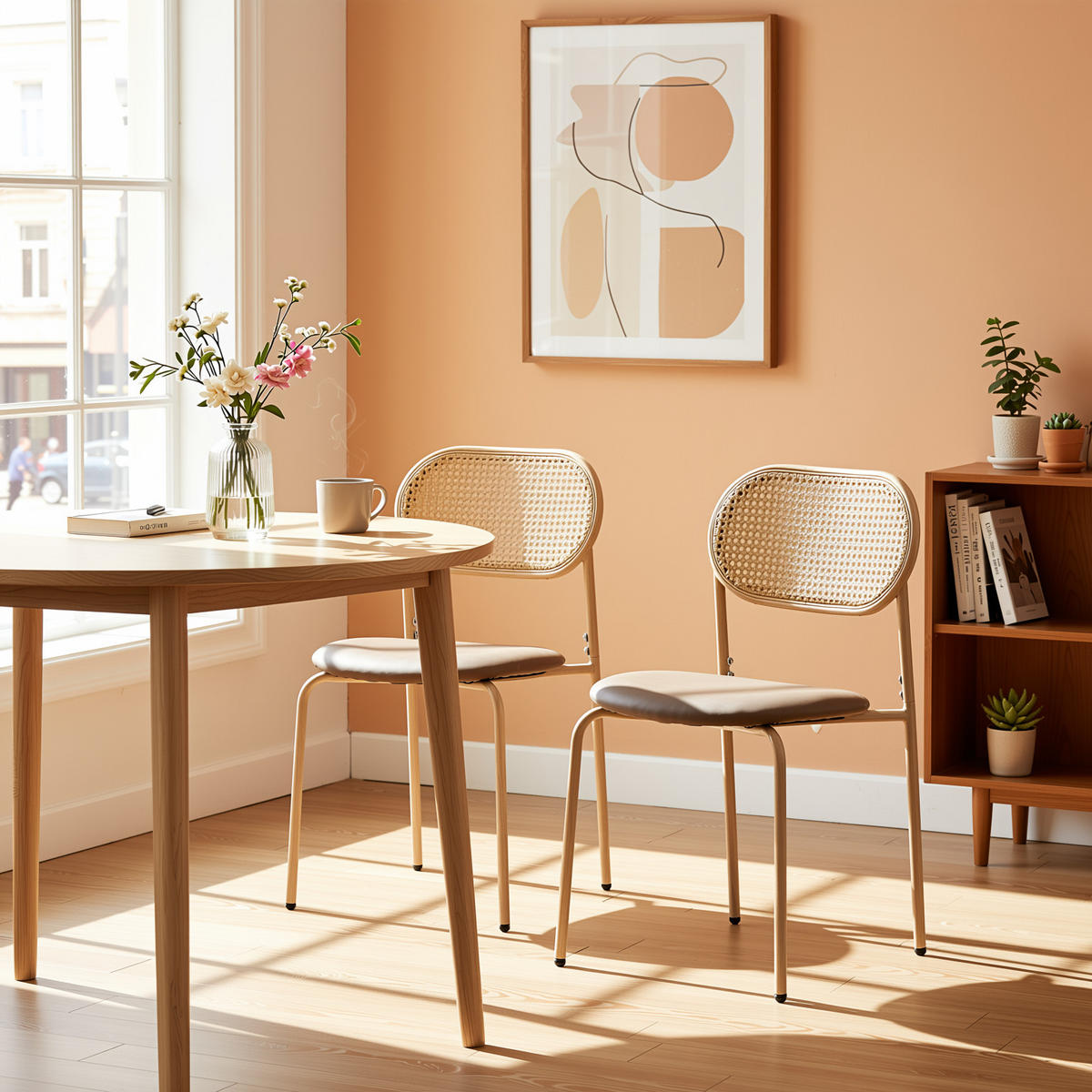 ESSZIMMERSTUHL Set 2er Braun PU & Rattan Polsterstuhl mit Metallbeinen - Braun, Kunststoff (46/80/48cm) - Urban Meuble