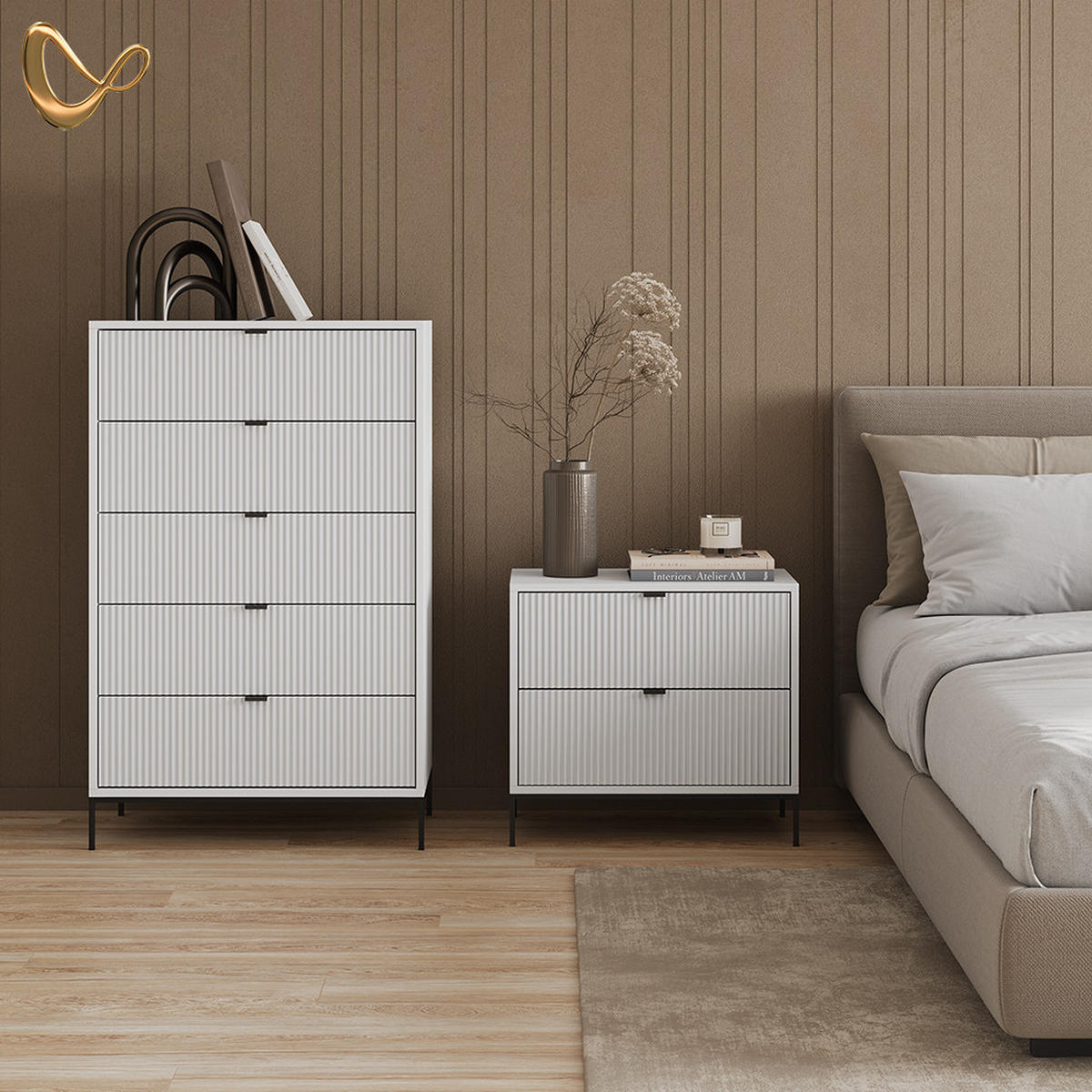NACHTTISCHE Aterno Weiß 2er Set - Weiß, Holzwerkstoff (66/60/36cm) - Livinity®