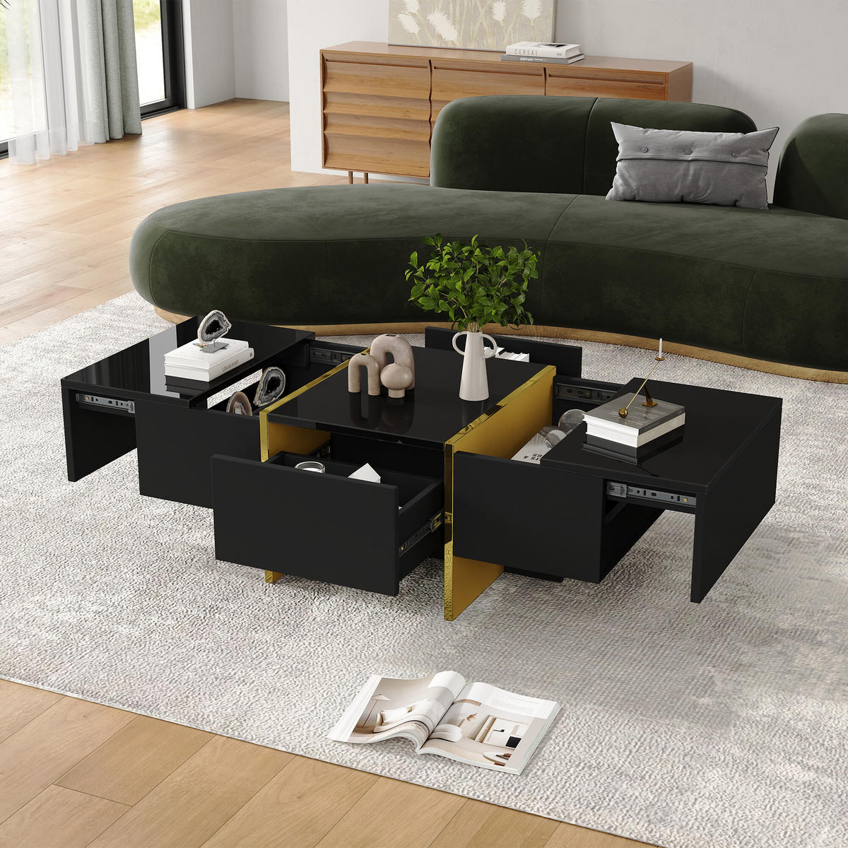 COUCHTISCH Schwarz 100/50/35 cm - Schwarz, Holzwerkstoff/Metall (100/50/35cm) - Urban Meuble