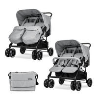 GESCHWISTERKINDERWAGEN TWIN grau gemustert Wickeltasche Einhand-Klappsystem Fußabdeckung - Schwarz, Metall (86/84/110cm) - Lorelli
