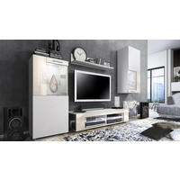 WOHNWAND Movie Absetzungen in Creme Hochglanz - Creme, Holzwerkstoff (300/190/39cm) - Vladon