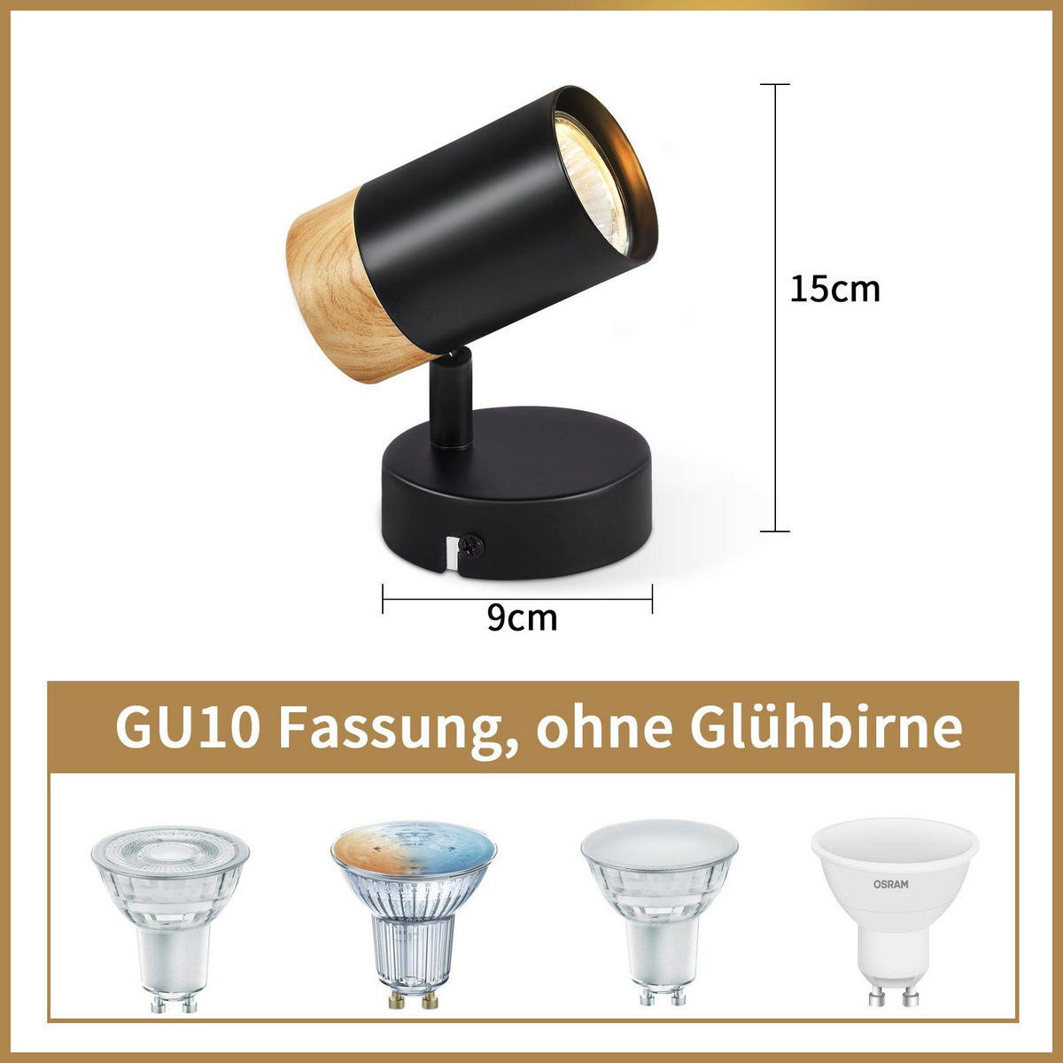 DECKENSTRAHLER Monji 9/9/15cm - Schwarz, Metall (9/9/15cm) - ZMH