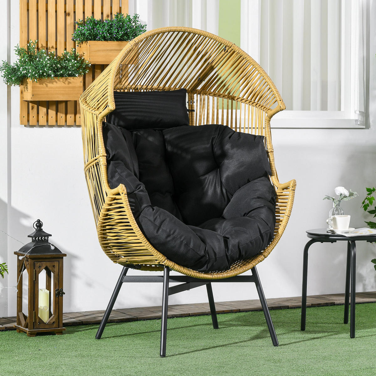 GARTENSESSEL in Eiform, 120 kg belastbar, für Terrasse, Garten, Sand - Sandfarben, Kunststoff (75/143/89cm) - Outsunny