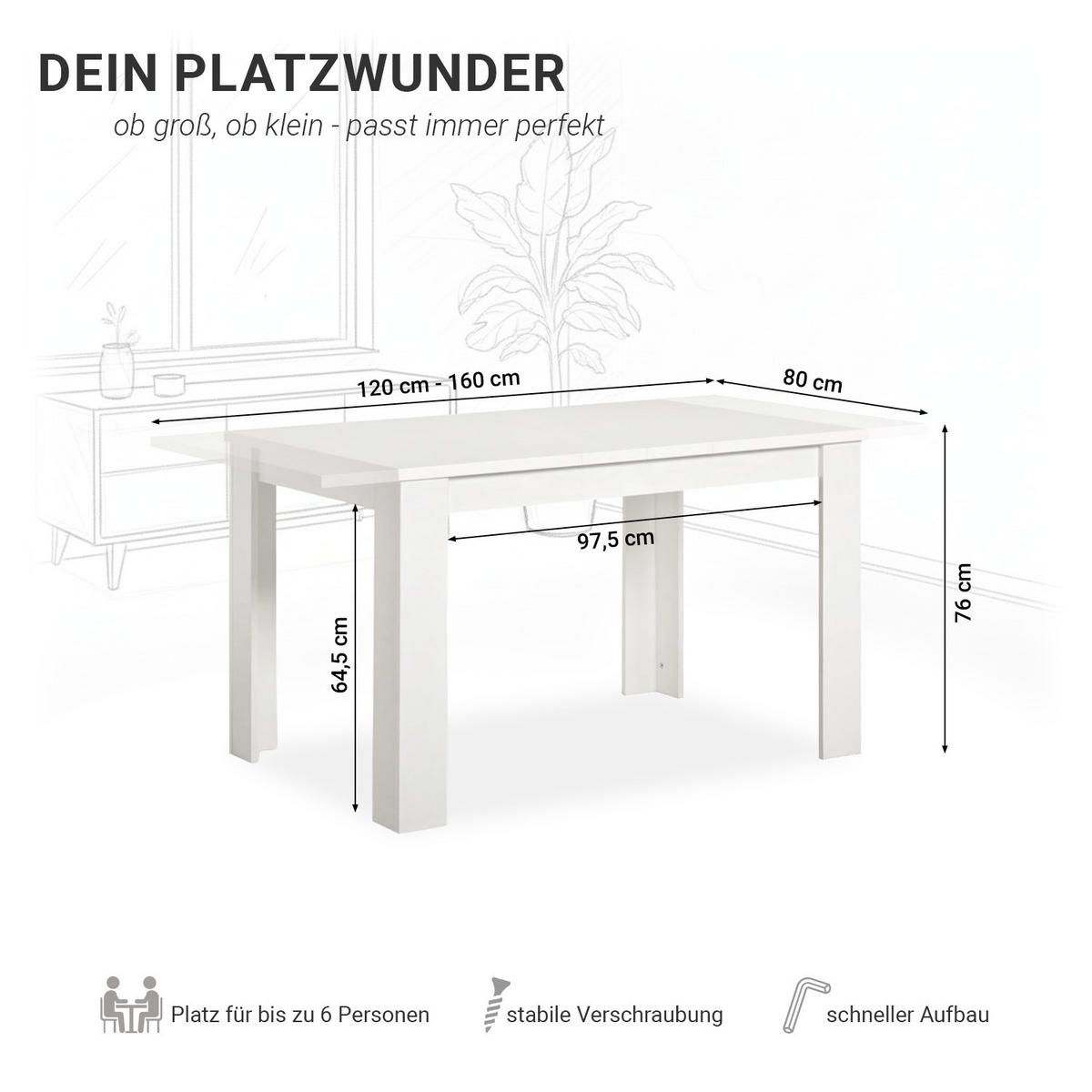 ESSTISCH in natur 120-160/80/76 cm ausziehbar - Weiß, Holz (80/120/76cm) - Homestyle4u