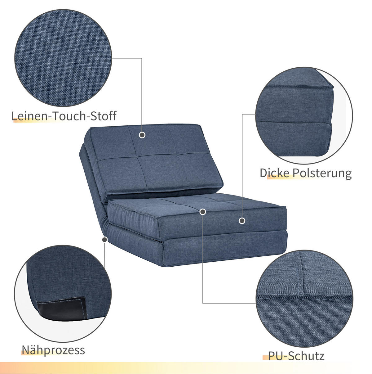 BODENSESSEL 3-in-1 mit verstellbarer Rückenlehne 61/73/58 cm Blau - Blau, Textil (73/58/61cm) - Redom