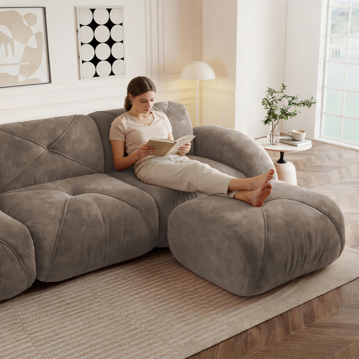2-SITZER-MODULSOFA aus Chenille Taupe rahmenlos, 2-Sitzer mit 32D-Hochdichteschaum und flexiblem Aufbau - Braun, Textil (204/76/95cm) - Modfu