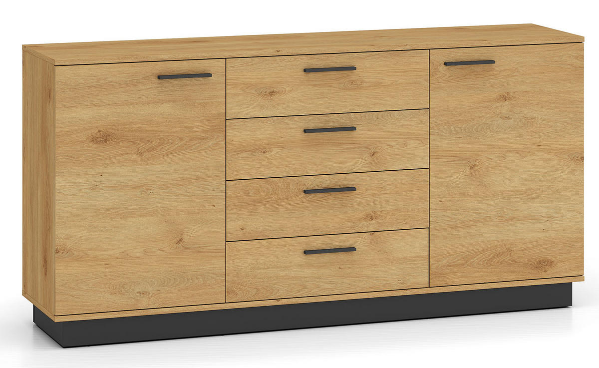 KOMMODE Modesto Eiche Style hell / Schwarz 170 / 40 / 86 cm - Eichefarben/Schwarz, Holz/Holzwerkstoff (170/86/40cm) - Feldmann-Wohnen