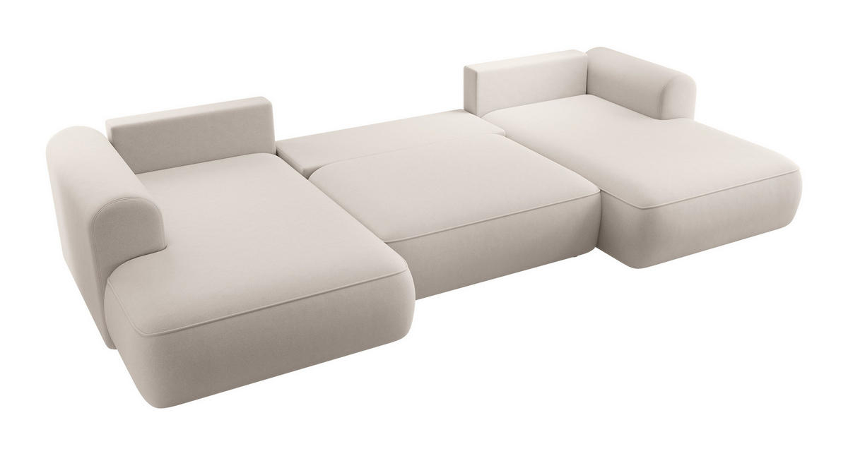 WOHNLANDSCHAFT Ovo Creme Velours - Creme/Schwarz, Textil (375/95/185cm) - Selsey