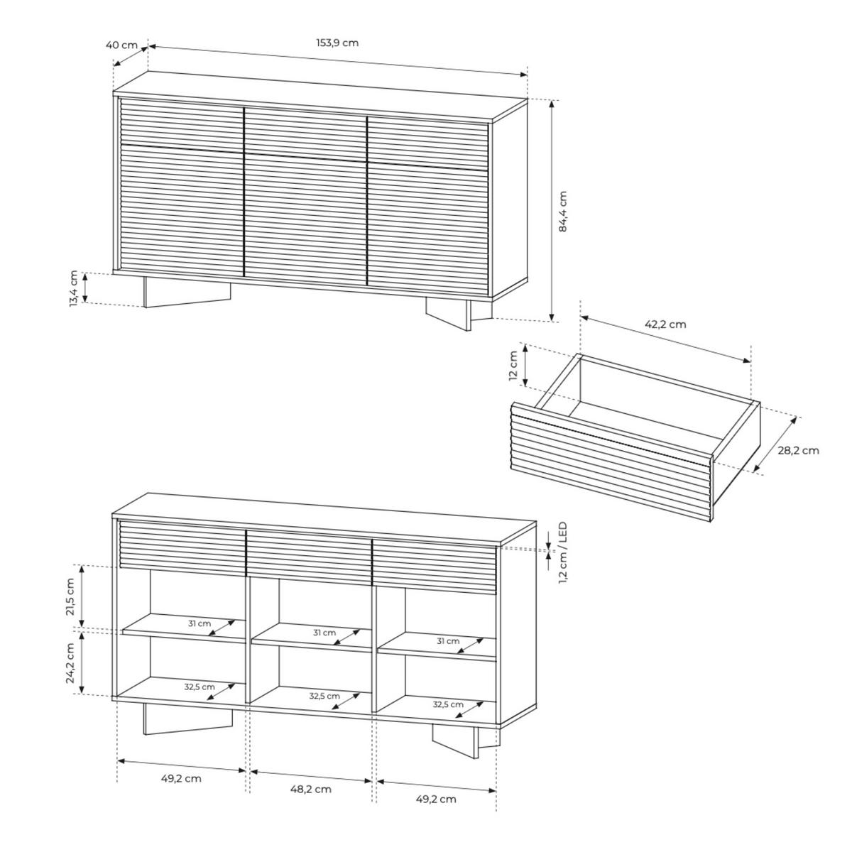 KOMMODE: Naturbolivar, 153,9 x 84,4 x 40 cm - Eichefarben, Holzwerkstoff (153.9/84.4/40cm) - 3XE LIVING