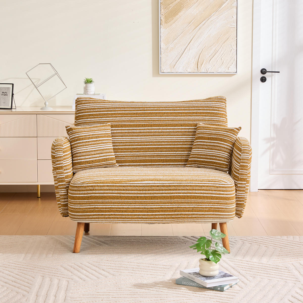 2-SITZER-SOFA aus Bouclé 121x81,5x87 cm mit Seitentaschen, senfgelb - Gelb, Textil (81.5/87/121cm)